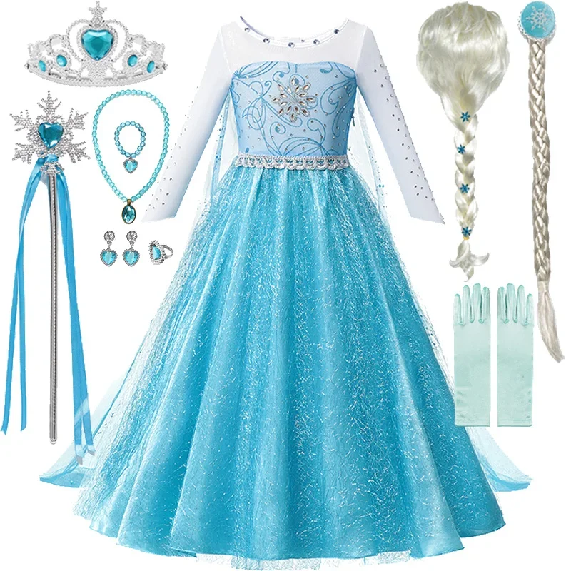 Fancy Snow Queen Elsa Costume Girls Carnival Birthday Princess Dress Kids Halloween Elsa Cosplay Party Dress Vesidos for 4-10Yrs