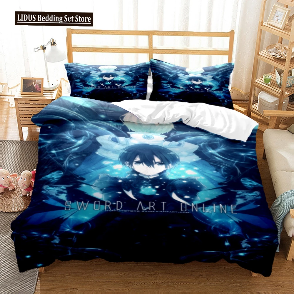 

SAO Anime Art Print Three Piece Bedding Set Fashion Article Boys Or Adults For Beds Quilt Covers Pillowcases Bedding Set