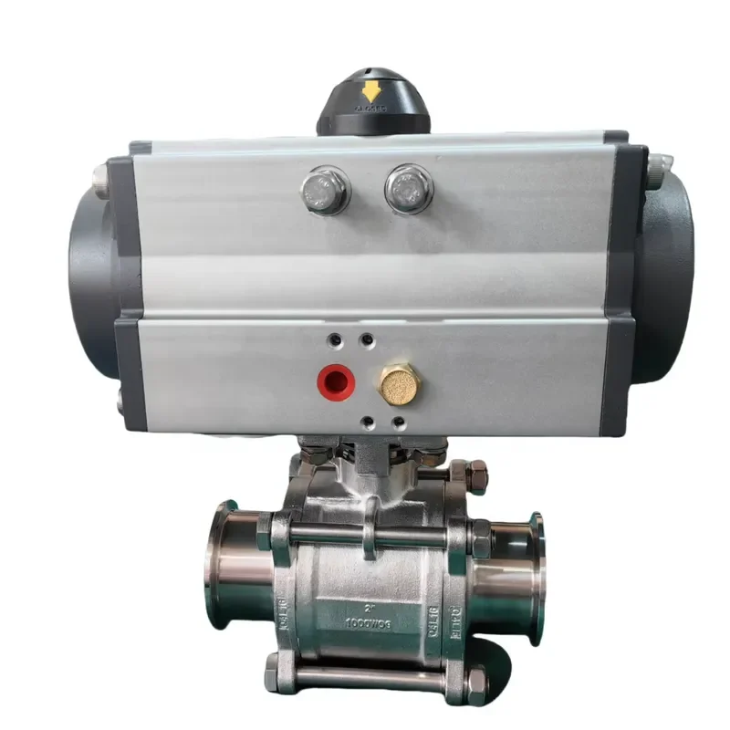 Food Grade Floating Pneumatic Actuator Valve Sanitary Stainless Steel 304 316 Three Pieces Clamp Ball Valve 3PC Ball Valve