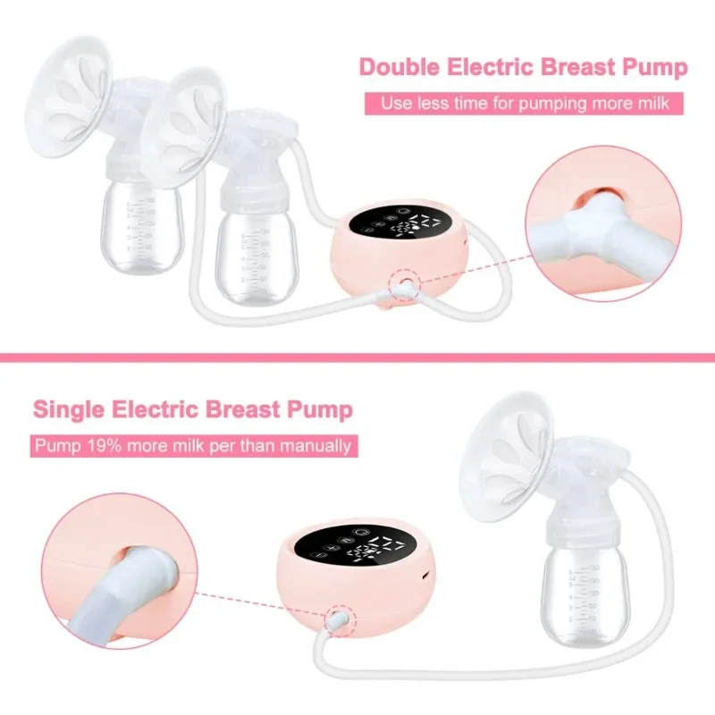 Double Electric Breast Pump Rechargeable Portable Breast Pump Painless Breast Pump with LCD Display Mute Postpartum Lactation