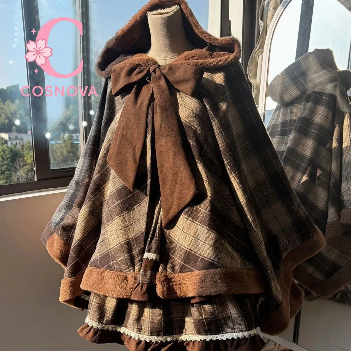 

Sweet Lolita Bearcore Plaid Ruffle Suspender Dress 2 Piece Set Bow Lace Layered Cottagecore Brown Autumn Winter Outfit CozyUp