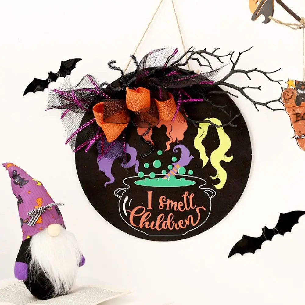 Gift Hocus Pocus Halloween Door Sign Black Wooden Wreath Door Hanging Sign with Bow Portable Wooden Door Hanger Home Decor