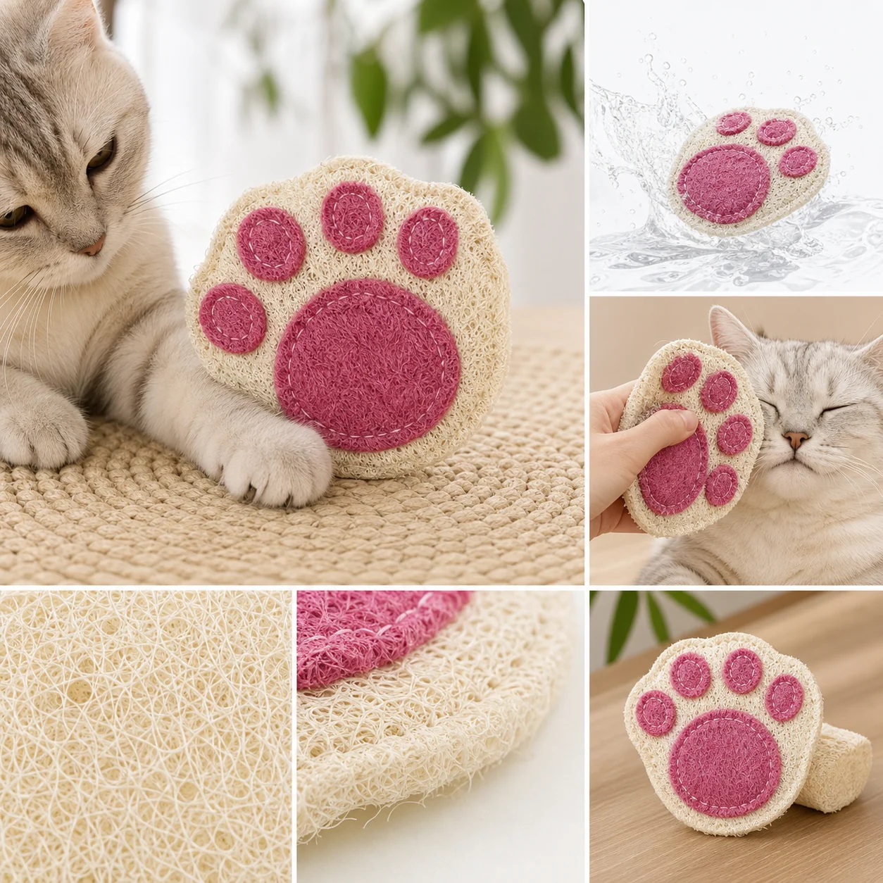 1/3pcs Natural Loofah Cat Toy Toy Fish Paw Egg Shape Pet Chew Toy Kitten Bite Resistant Self‑Entertainment Cat Accessory