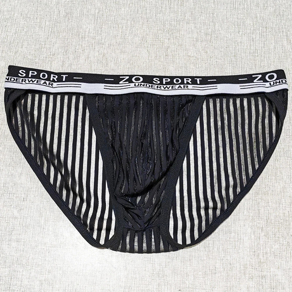 1pc Men Mesh Stripe High Fork Brief Underwear See Through IceSilk Panties Underpants Breathable Lace Sheer Briefs