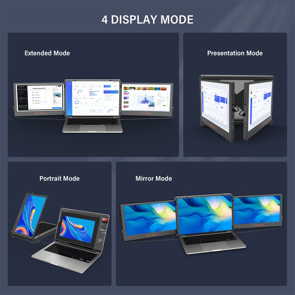 GTMEDIA 11.6 Inch Portable Monitor Laptop Triple Dual Extender Screen Full View 1920x1080 IPS FHD Fold Display Laptops Monitor