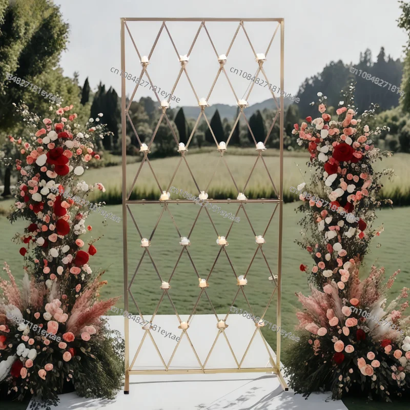 Modern gold iron candle wall wedding arch background new rectangular bracket