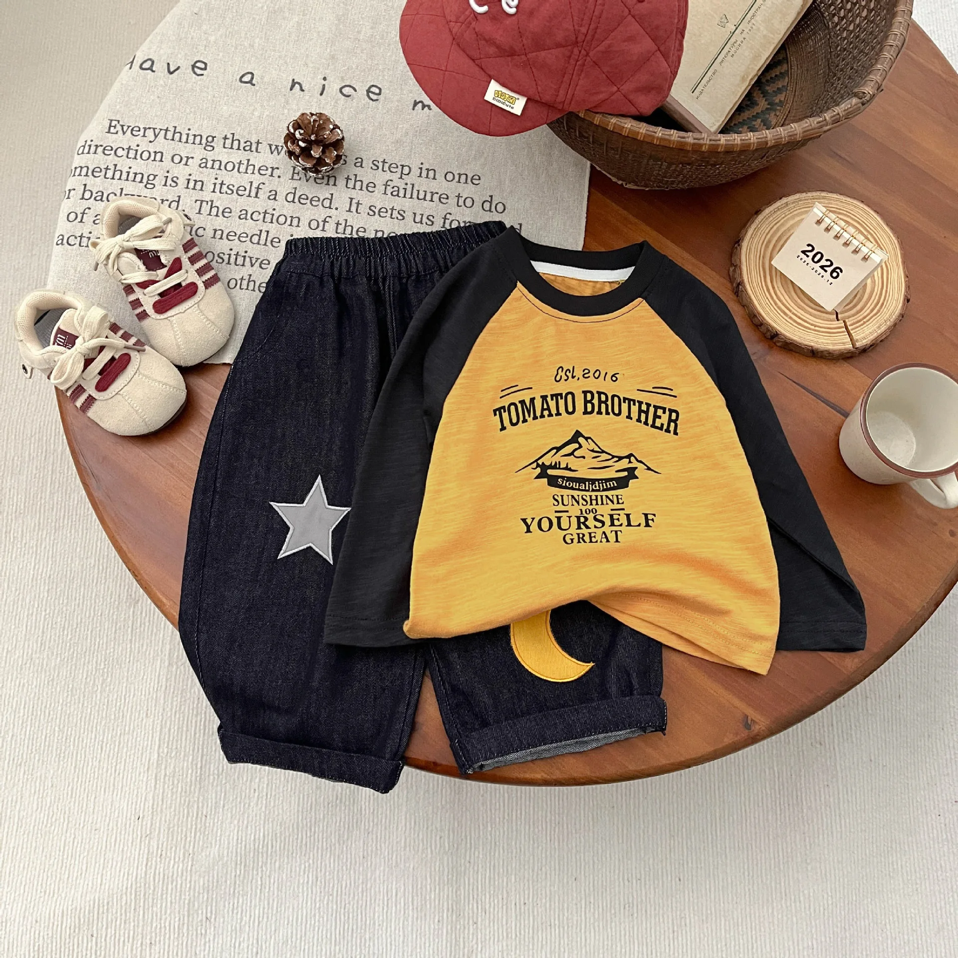 Boys Sweater 2026 Spring and Autumn New Childrens Clothing Korean Fashion Boy Baby Foreign Style Embroidery Casual Jeans
