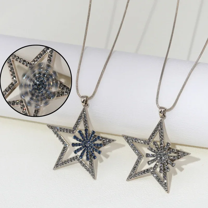 Nuova collana geometrica con stella a cinque punte, una collana lunga alla moda e versatile per maglioni