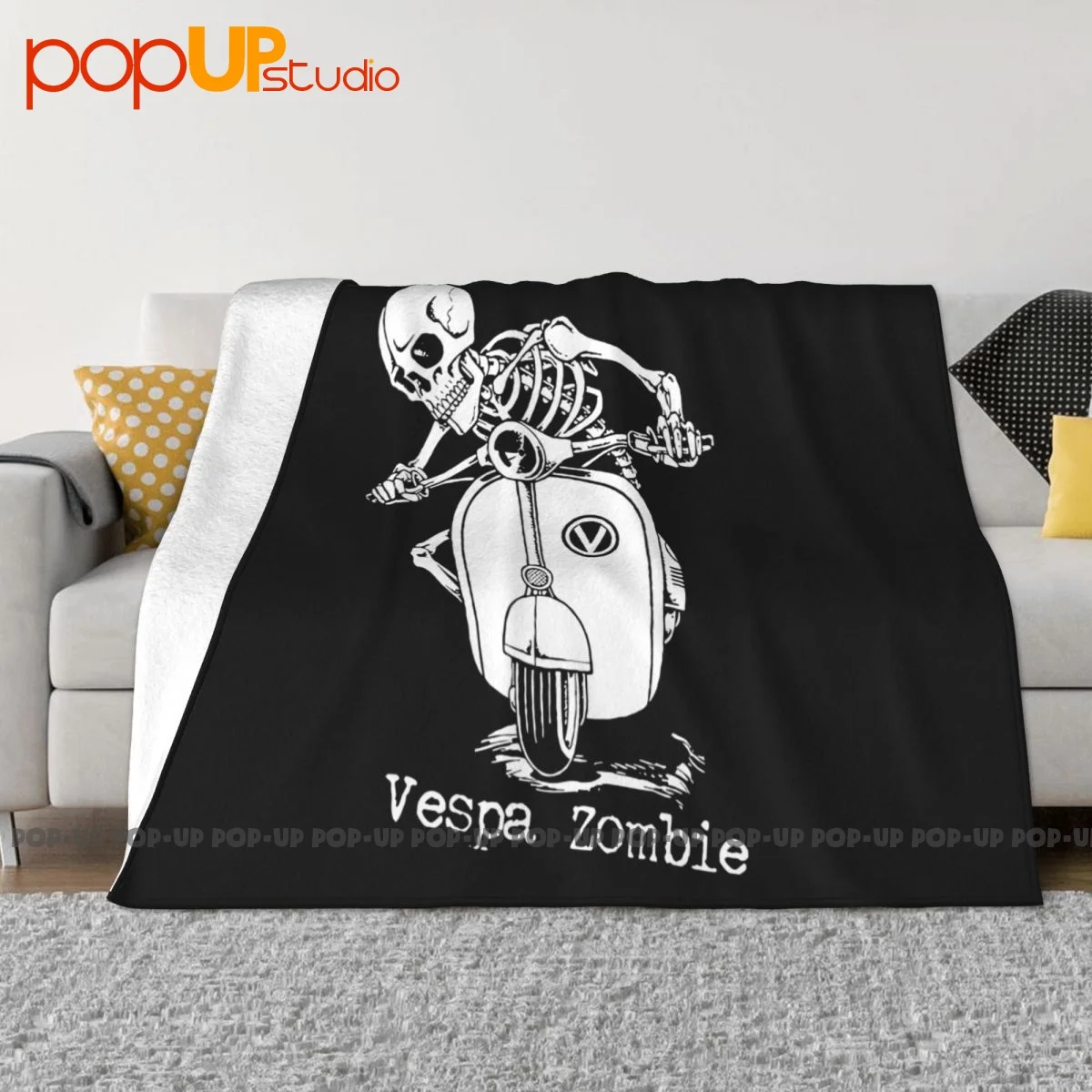 Vespa Zombie Scooter Mod Enthusiast Blanket Textile Bedspread Couch Blanket