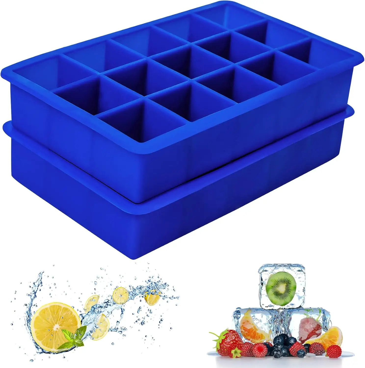 

2 Pack Silicone Ice Cube Tray, Ice Cube Trays for Freezer, Easy Release Silicone Ice Cube Molds for Whiskey, Cocktail, Chocolate