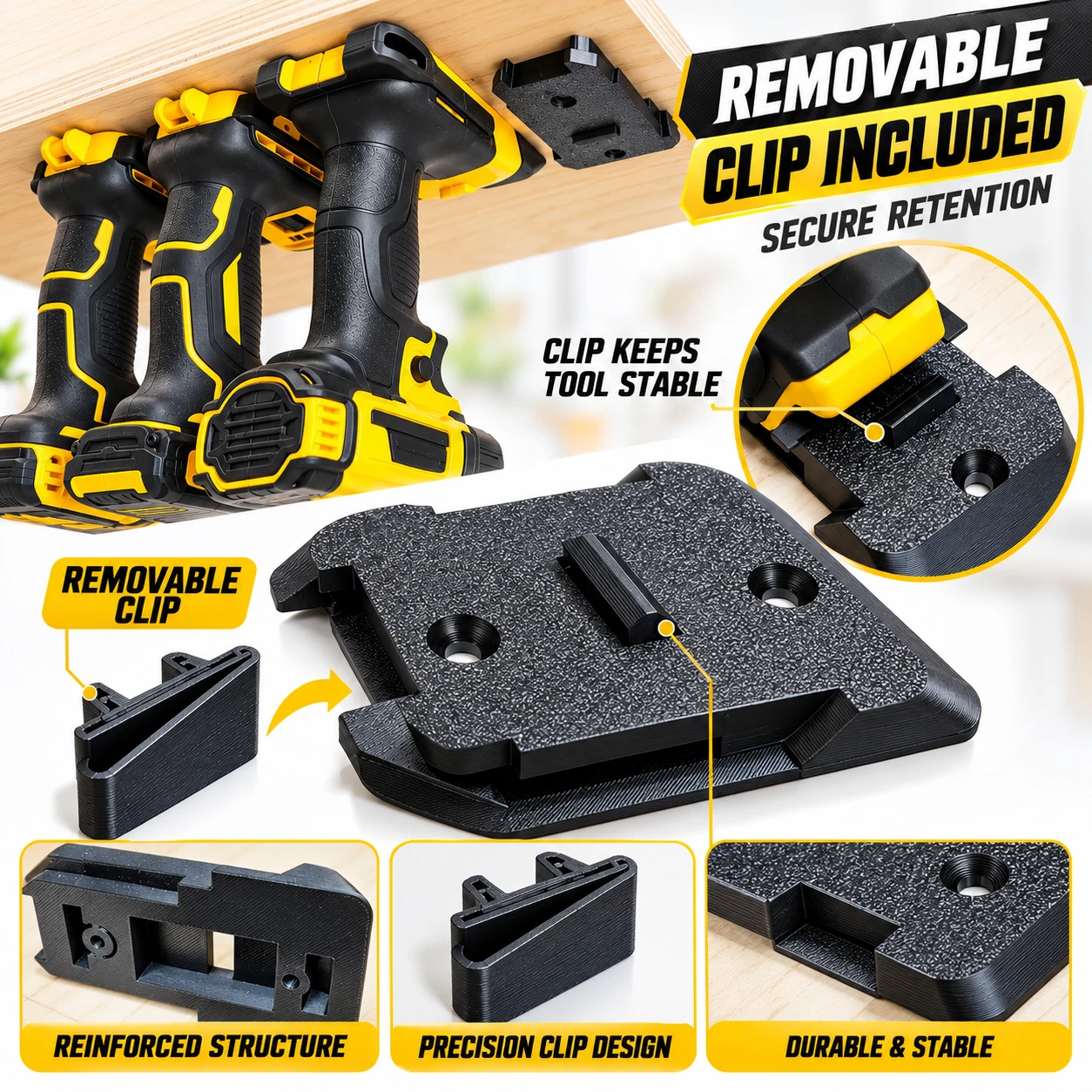 Rafford Tool Mount Holder Compatible with DeWalt 20V MAX Battery Tools, Under Shelf Drill Storage Base, Wall Mount Organizer