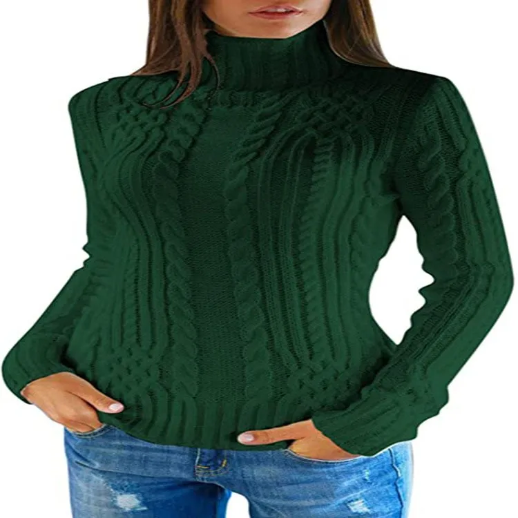 Thick Pullover Sweater Slim Fit Literary Retro with Ethnic Tribal No Button Closure Autumn Openwork Turtleneck Women Sweater