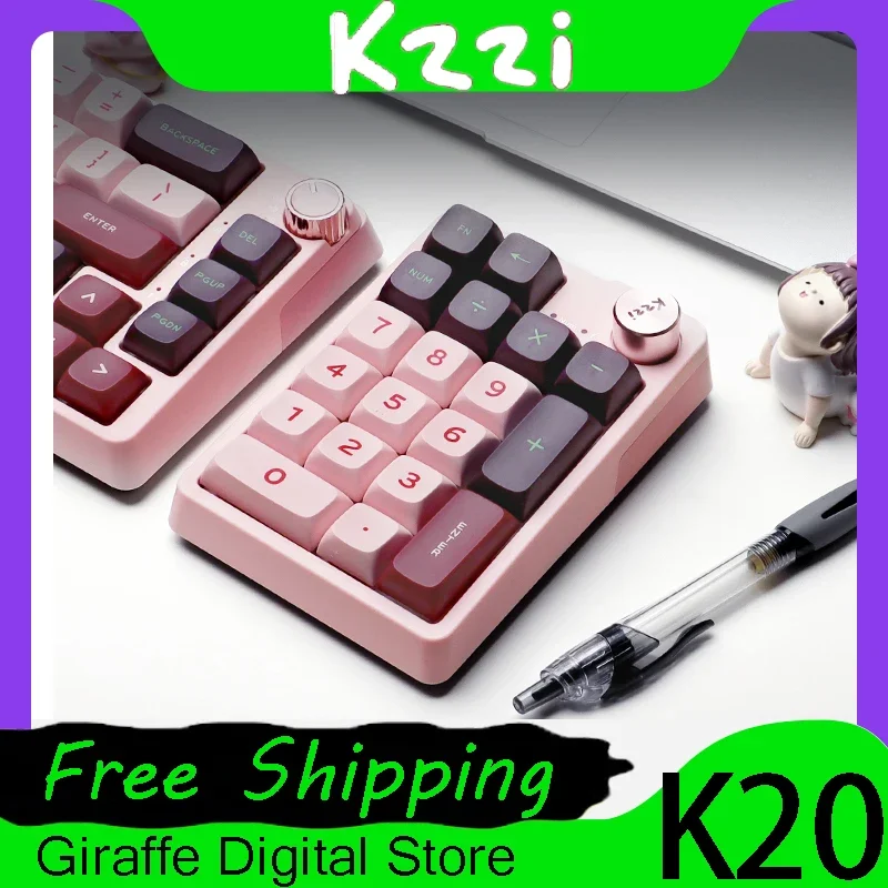 

Kzzi K20 Bluetooth трехрежимная мини-клавиатура с номером, индивидуальная металлическая ручка с RGB-подсветкой, цифровая клавиатура, горячая замена Macropad