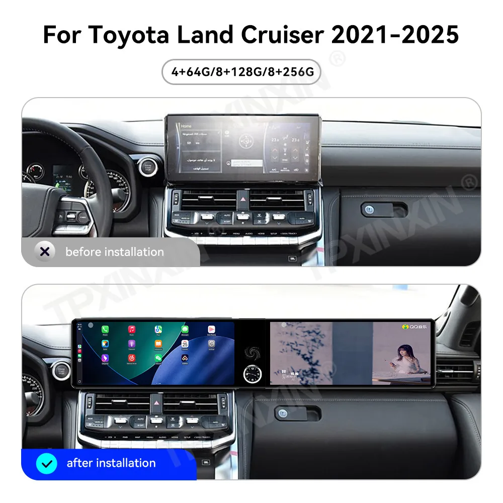 

12,3-дюймовый автомобильный радиоприемник с двойным экраном для Toyota Land Cruiser 270 2021-2025, автомобильный мультимедийный видеоплеер, стерео, авто GPS-навигация, Carplay