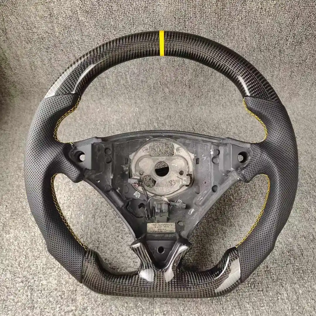 Customized 100% Carbon Fiber Leather Steering Wheel For Porsche Cayenne Turbo GTS Yellow Stiching