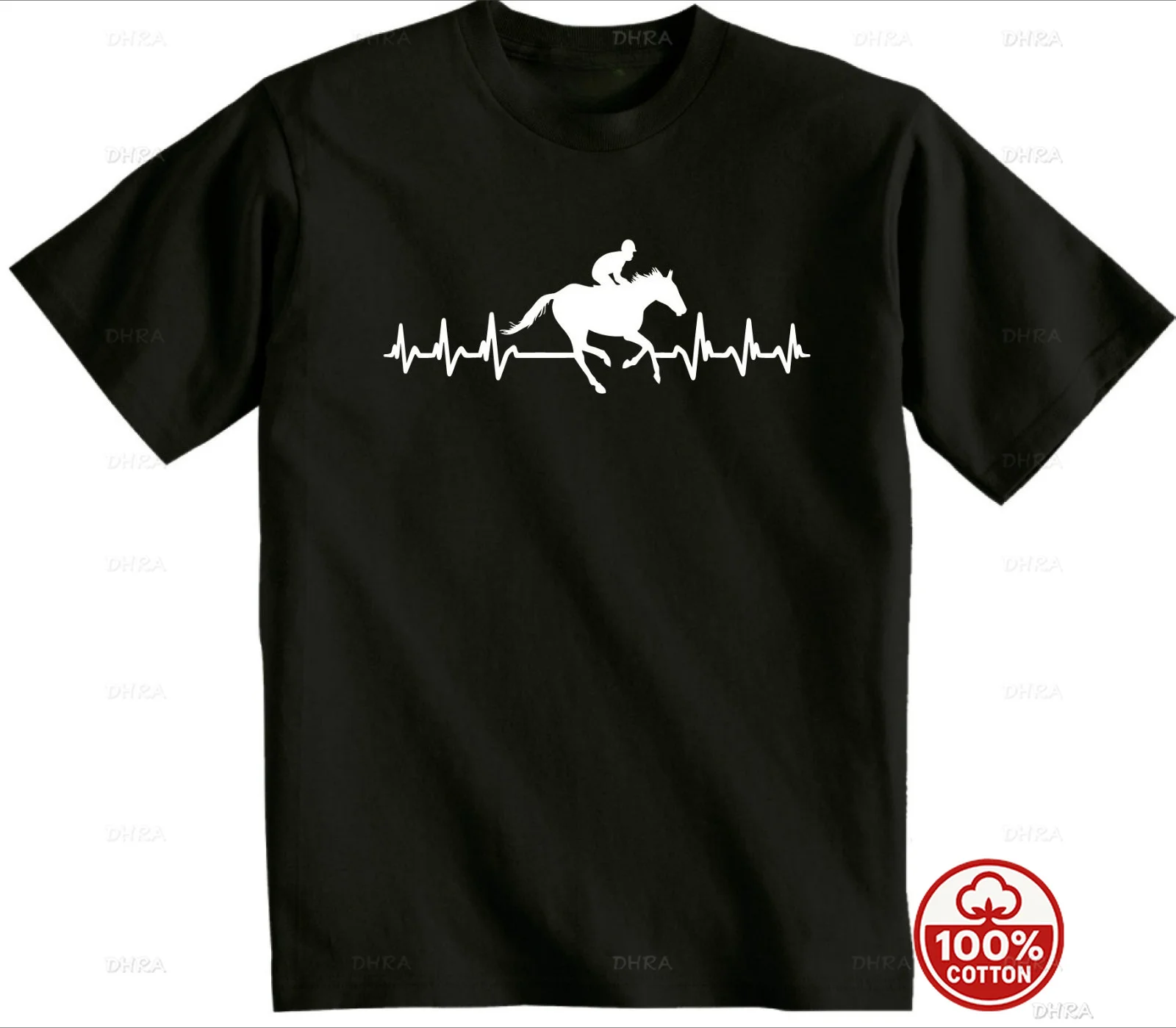 Horse Racing T-Shirt Equestrian Heartbeat Line Silhouette Graphic Short Sleeve Top