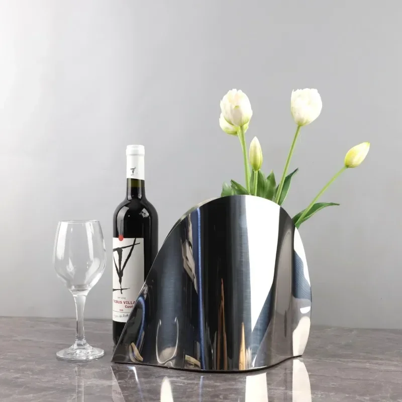 Luxury Mirror Vase Stainless Steel Ice Bucket Plant Pot Planter Flower Pot Art Tabletop Ornament Home Bar Decoration Gift