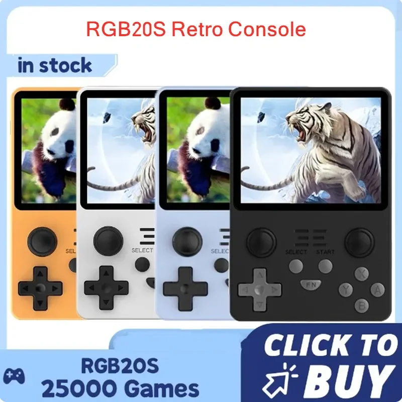 RGB20S Retro Video Game Console 3.5 Inch Dual Joystick Mini Handheld Game Player Children Kids Gift Black Gift 2024 Hot Sale New