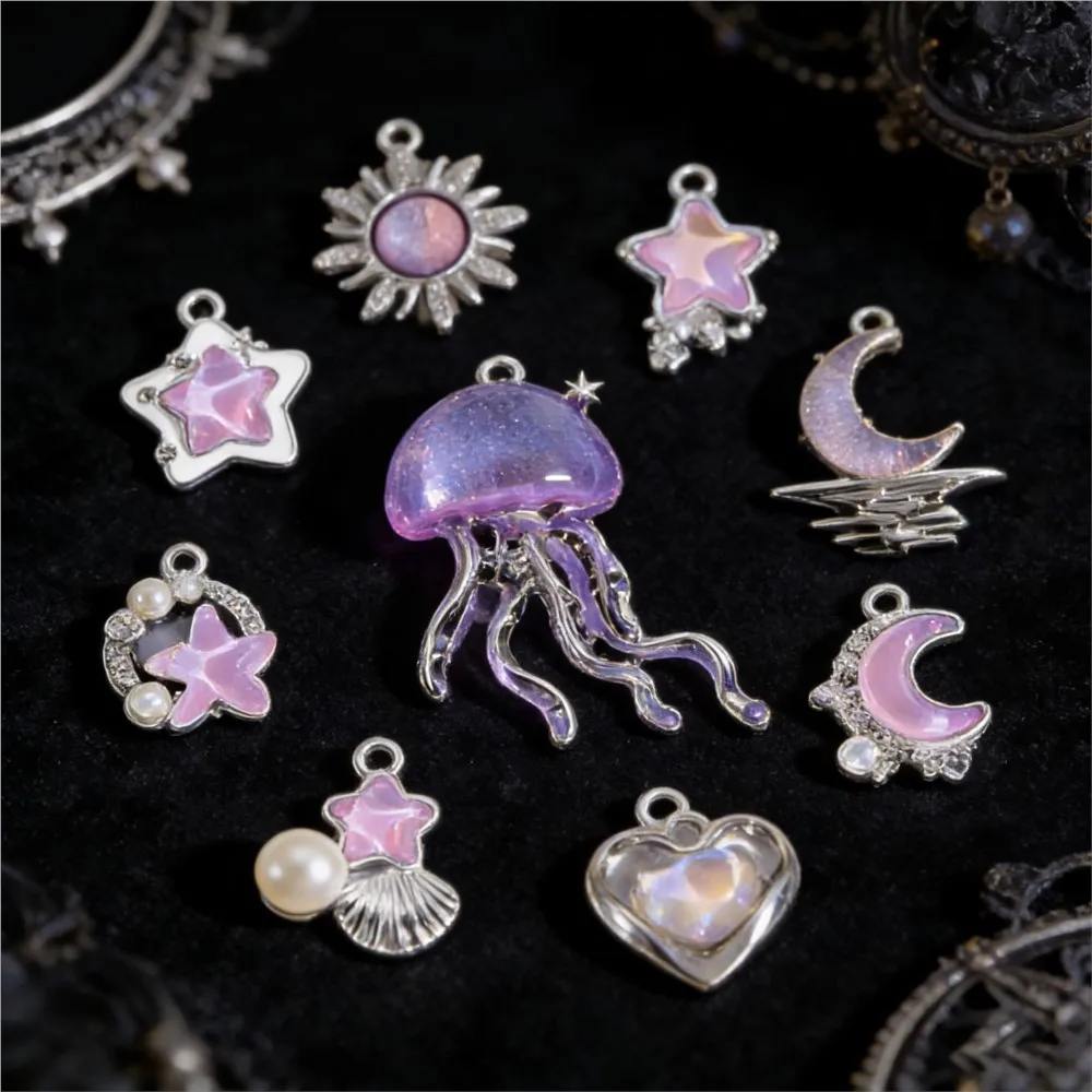 10pcs 금속 믹스 스타일 펜던트 문 스타 댕글 참 DIY 목걸이 팔찌 귀걸이 쥬얼리 만들기 용품 액세서리