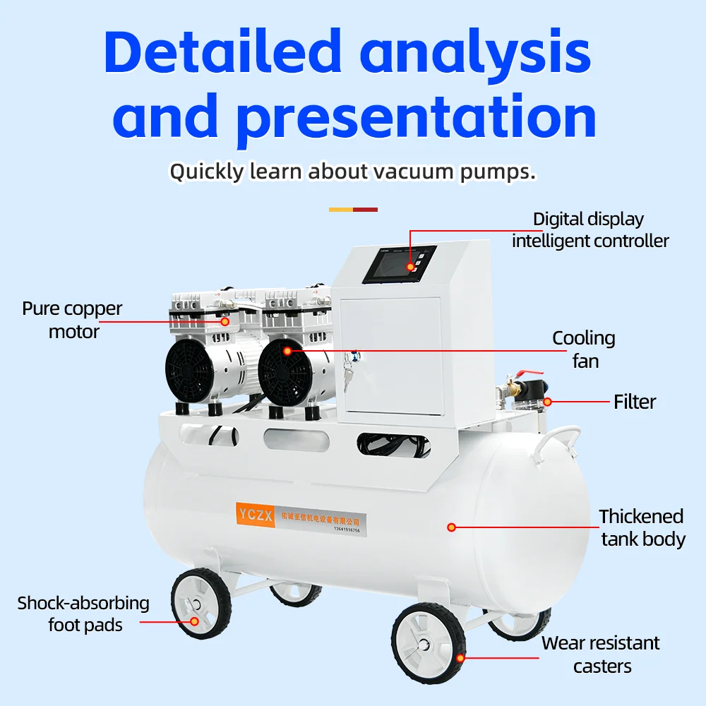 ชุดปั๊มสุญญากาศแบบไร้น้ำมัน 320 ลิตร/นาที -91 กิโลปาสคาล 220 โวลต์ 1200 วัตต์ ปั๊มลมอุตสาหกรรม ปั๊มลมอัด 2 หัว พร้อมถังเก็บลม 65 ลิตร