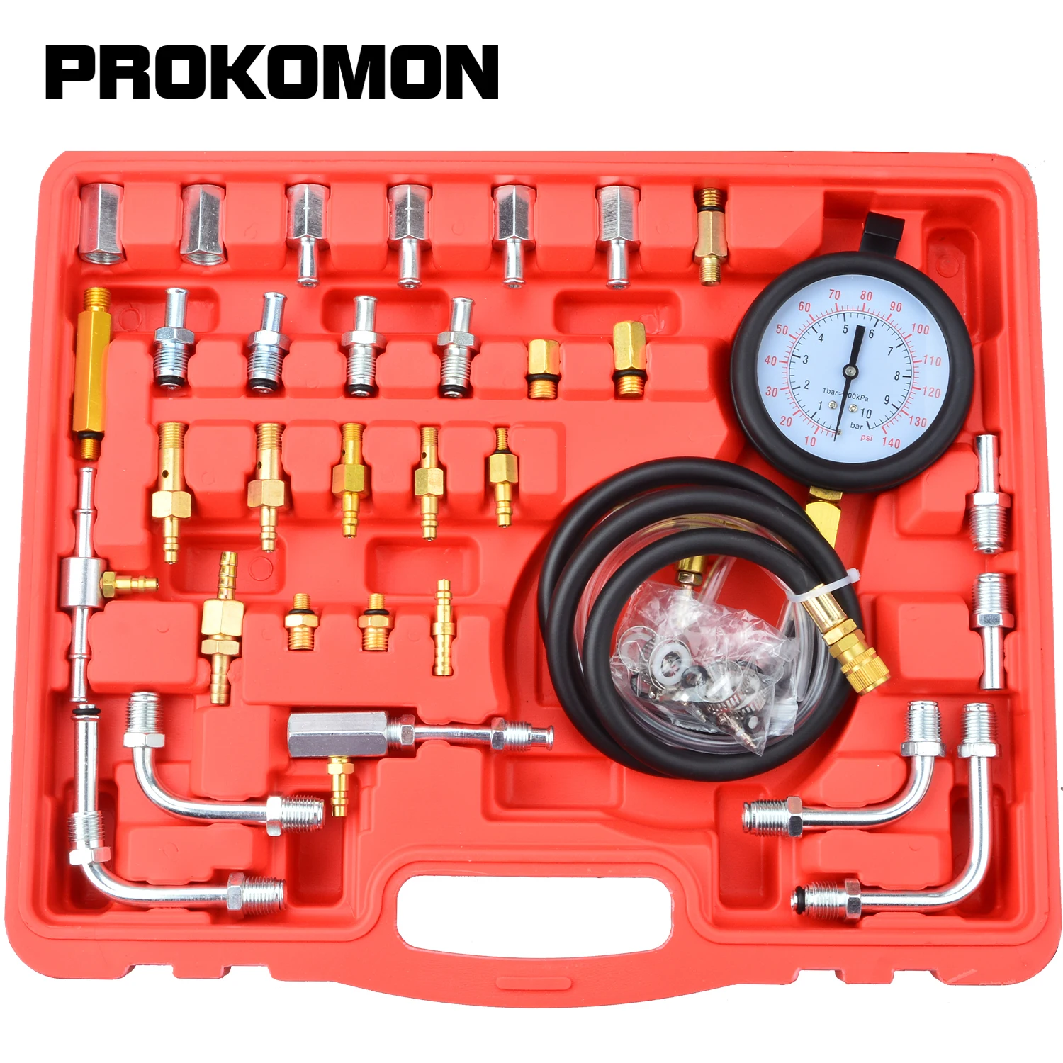 Fuel Injection Pressure Tester Kit 0-140 PSI Gauge Dual Dial for Accurate Reading