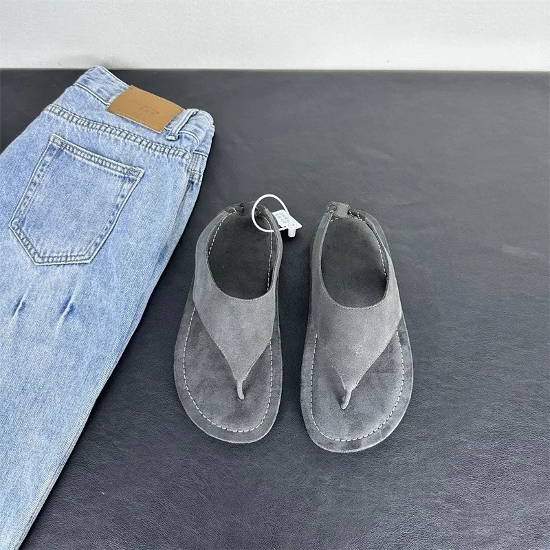 Korean Minimalist Suede Slingback Thong Sandals Women Flat Clip Toe Flip Flops Summer Casual Outdoor Beach Back Strap Sandals - view 4
