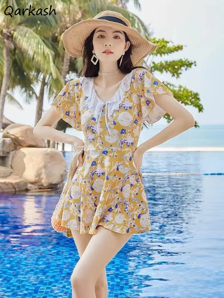 Impressão cover-up roupas femininas verão beach wear vintage com decote em v a linha de cintura alta kpop moda Куshenльник Жishiukan macio elegante novo