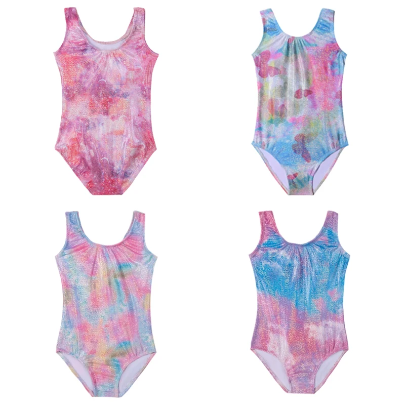 Trykoty gimnastyczne dla dziewcząt, błyszczące body, stroje sportowe dla dzieci do ćwiczeń gimnastycznych.