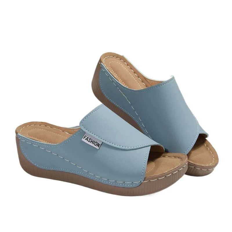 

New Women's Large Size Thick Heel Slippers Lightweight Casual Roman Style Fashionable Outdoor Wear Fish Mouth Slope Heel Sandals