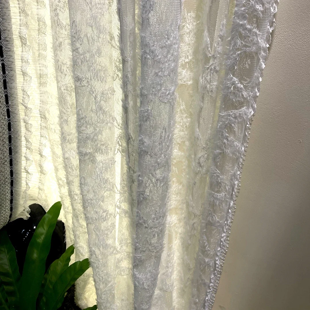 French Lace Window Screen White Gauze Embroidery Gauze Curtains for Living Room Bedroom French Window Princess Room Customized