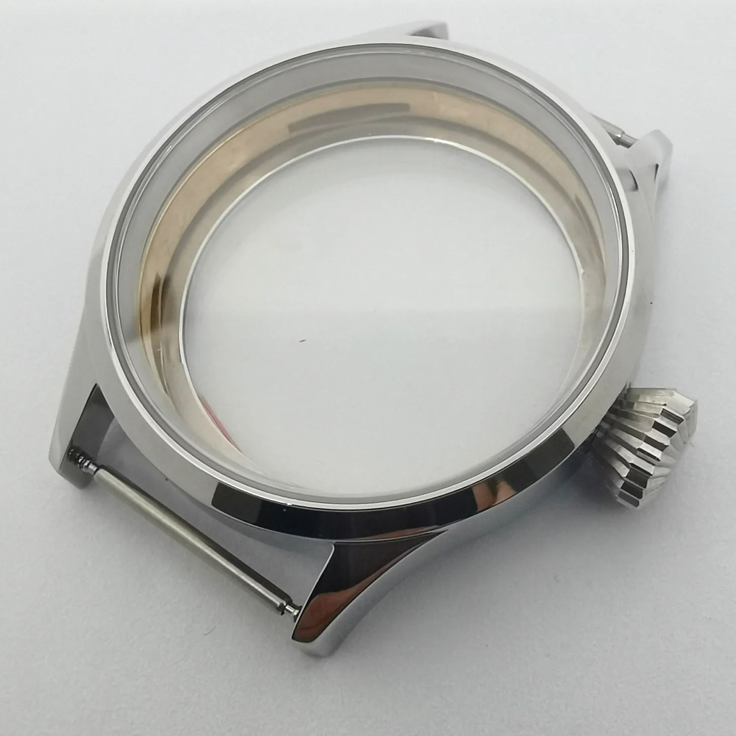 43mm Sapphire Glass Silver Pvd Black Stainless Steel Case Fits Eta 6497 6498 St3600 3601 3602 Manual Winding Movement