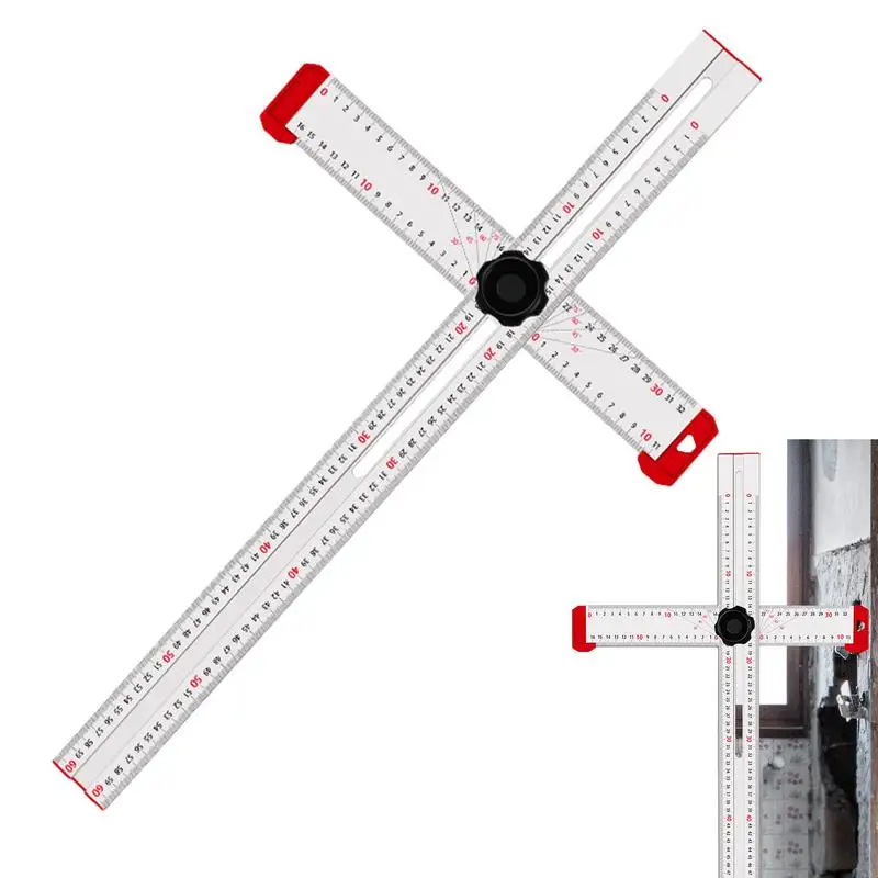 Woodworking 2-in-1 Punching Positioning Ruler T-Shaped Ruler Multifunctional Angle Ruler Aluminum Alloy Marking Measuring Tool