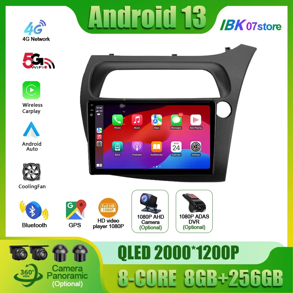 

Android13 Car Radio For Honda Civic Hatchback 2006-2011 Right Handle Drive Automotive Multimedia Player 4G GPS Autoradio Carplay