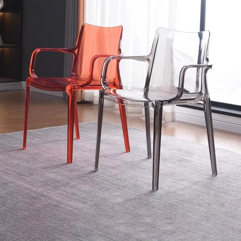

Nordic modern design transparent acrylic stackable dining chair with armrests, suitable for hotel wedding restaurant family bar