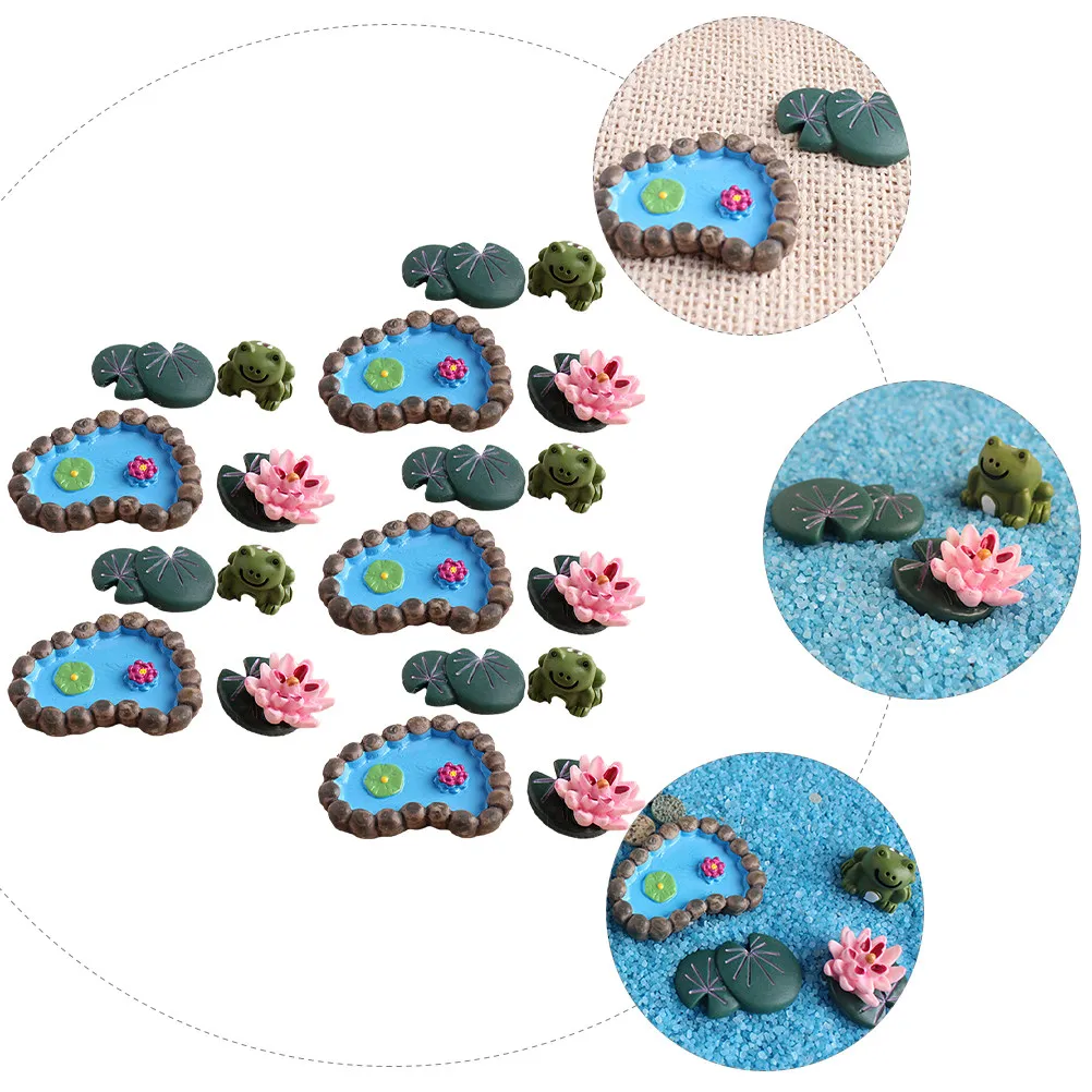 20Pcs Miniature Pond Ornament Set Resin Lotus Leaf Pond Decor for Fairy Garden Lawn Shelf Desktop Micro Landscape Setup
