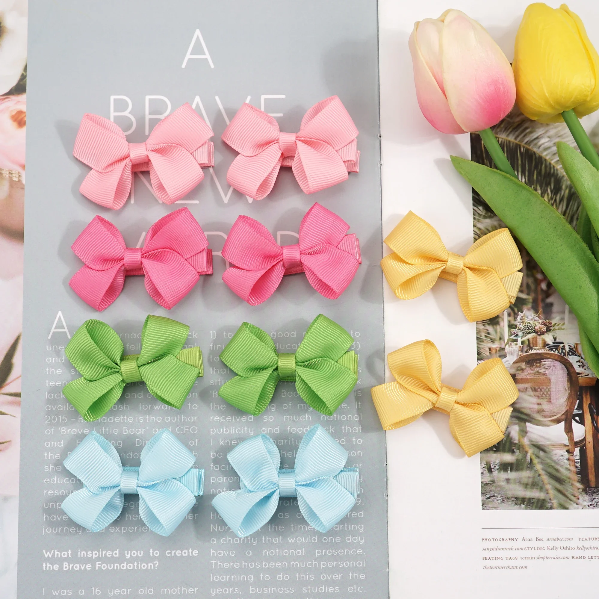 10Pcs Tiny Baby Bows Clips Fully Covered 2\