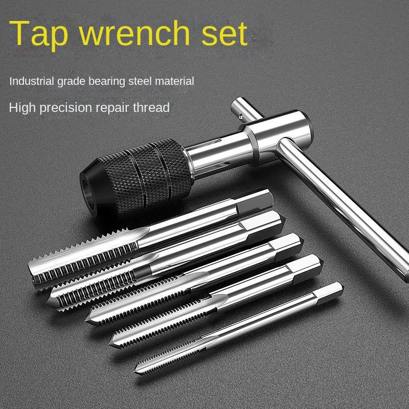 

Portable 6pcs T-type Wrench Drill Set Hand Tapping Tools Machine Screw Thread Tap Twist Bit M3/M4/M5/M6/M8 Tap Set DIY Tool