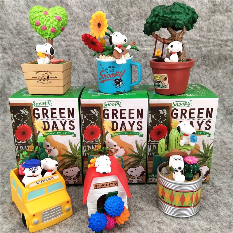 New Snoopy Green Days Anime Figure Models Green Potted Plant Table Ornaments Anime Peripherals Toys Dolls Gifts for Boy and Girl