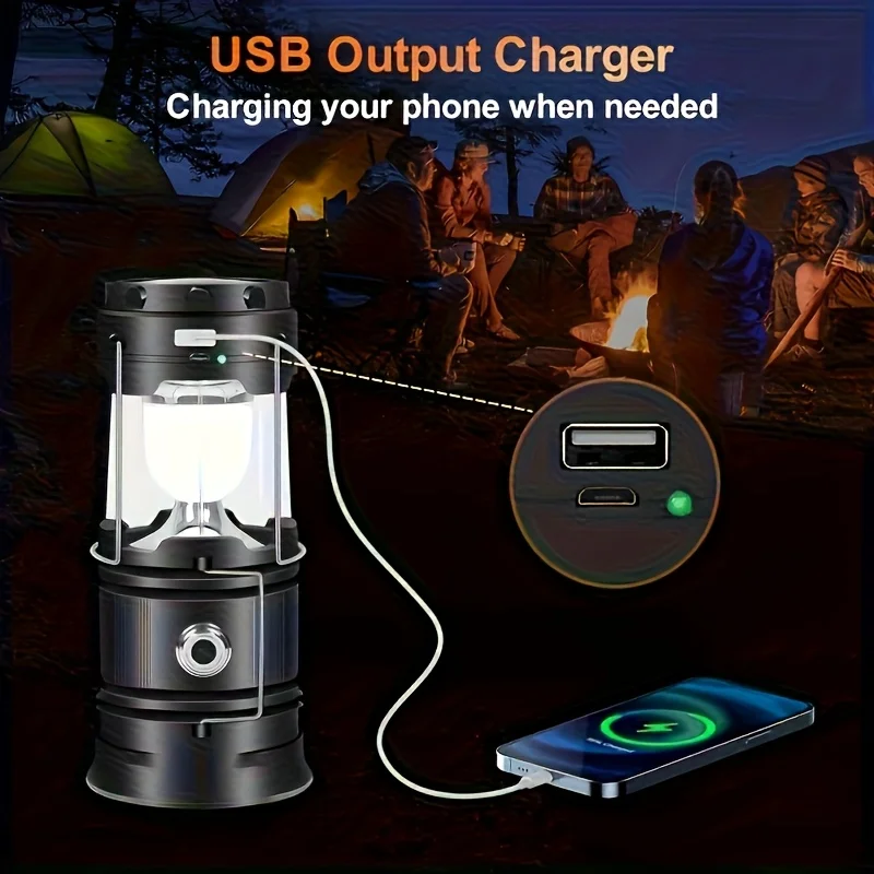 Solar Lantern Flashlight USB Rechargeable Led Camping Lantern Collapsible & Portable for Emergency Hurricanes Power Outage Storm