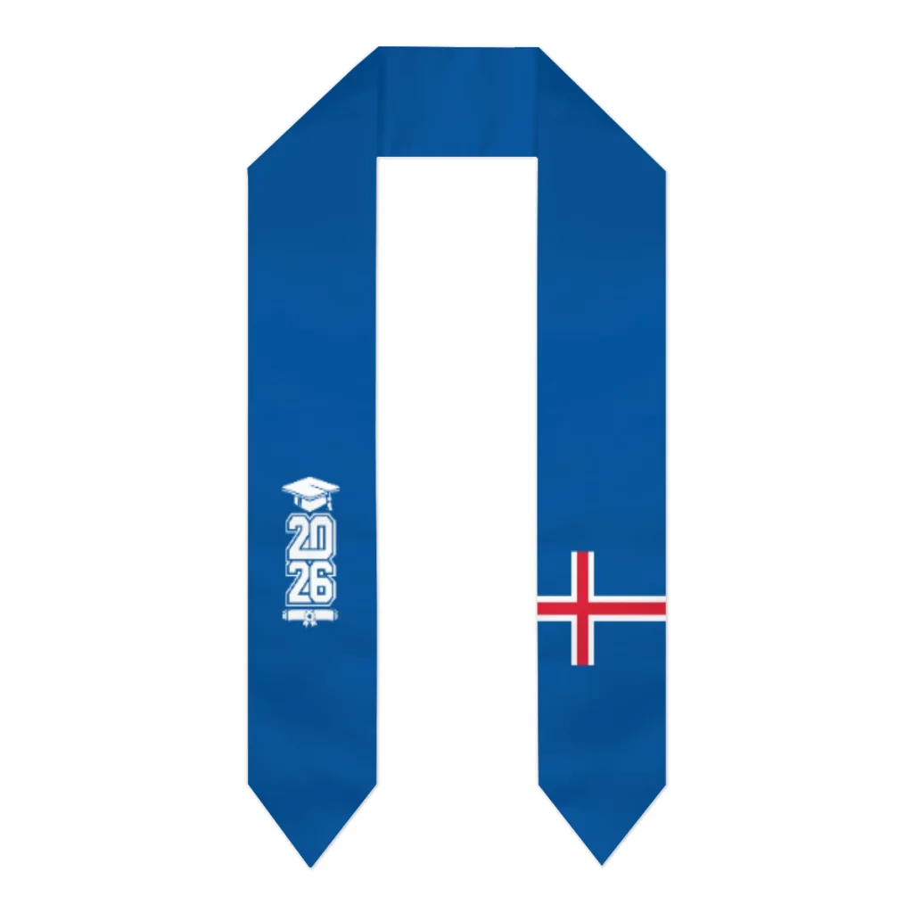 

Class of 2026 Iceland Flag Scarf Graduation Sash Stole International Study Abroad Adult Unisex Party Accessory Top Print