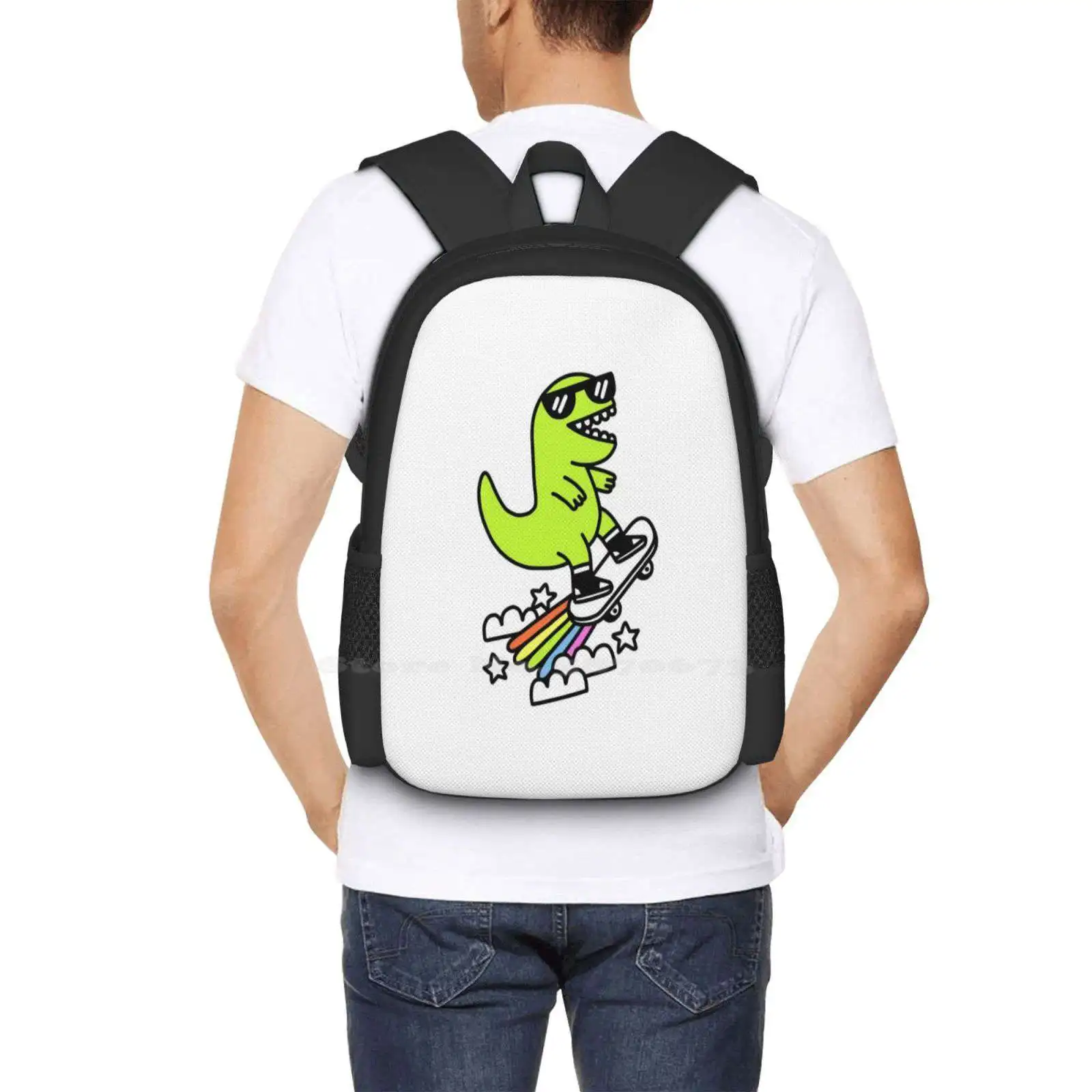 Rad Rex Hot Sale Backpack Fashion Bags T Rex Cool Radical Tyrannosaurus Dinosaurs Rainbows Skateboards Skater Groovy Cloud