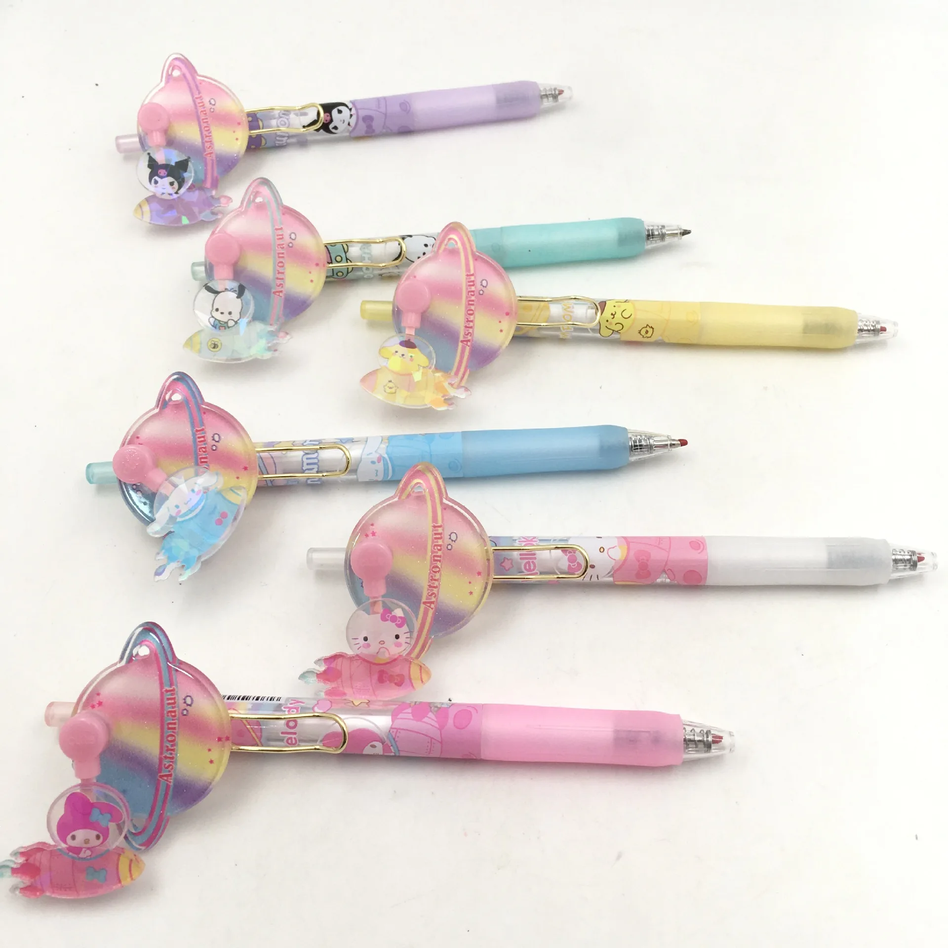 6pcs/36pcs New Sanrio Planet Patch Rotary Pen Cartoon Cute Press Neutral Pen Gel Pen Student Stationery Kids Gift