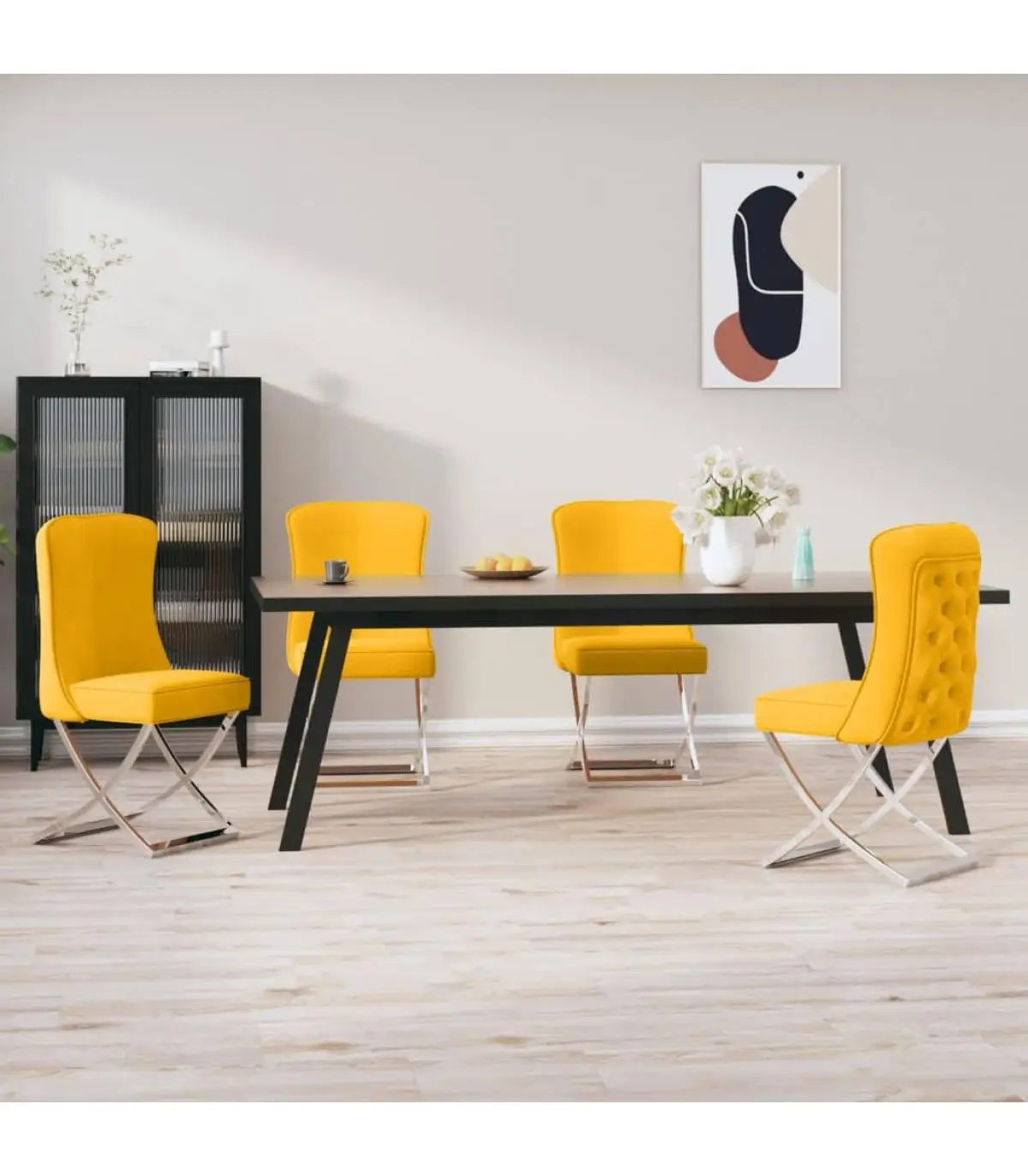 4 Pcts Mustard Yellow Velvet Dining Chairs Dining Chair