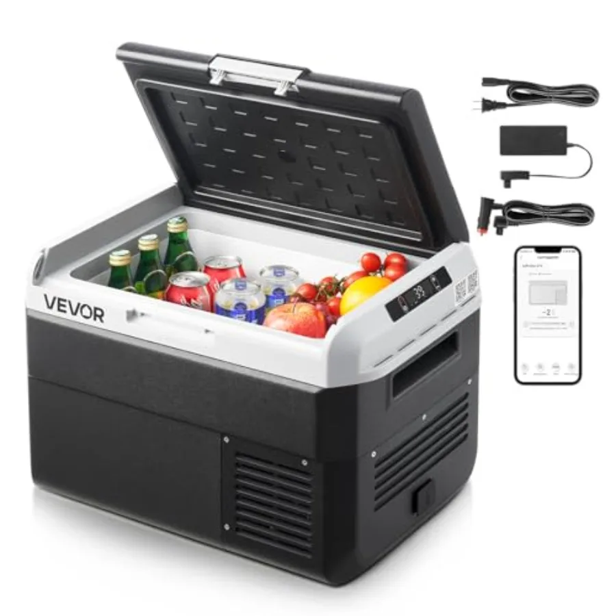 

Portable Electric Cooler for Outdoor, Camping, Travel, RV: 26.4QT/25L Compressor Freezer, -468 Adjustable Temp, 12/24V DC 100-2