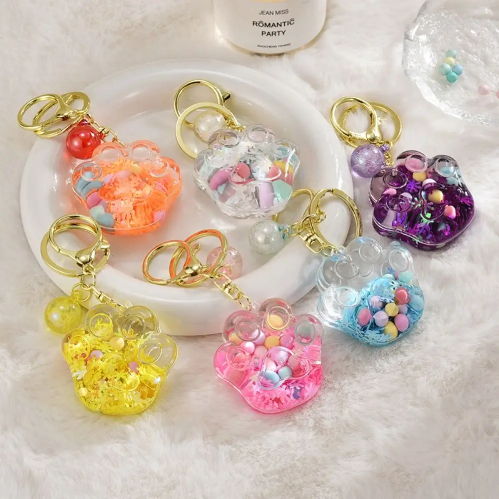 

Cute Cat Claw Bubble Beads Keychain Acrylic Mini Quicksand Bottle Keychain Transparent Bubble Beads Kitten Claw Key Ring