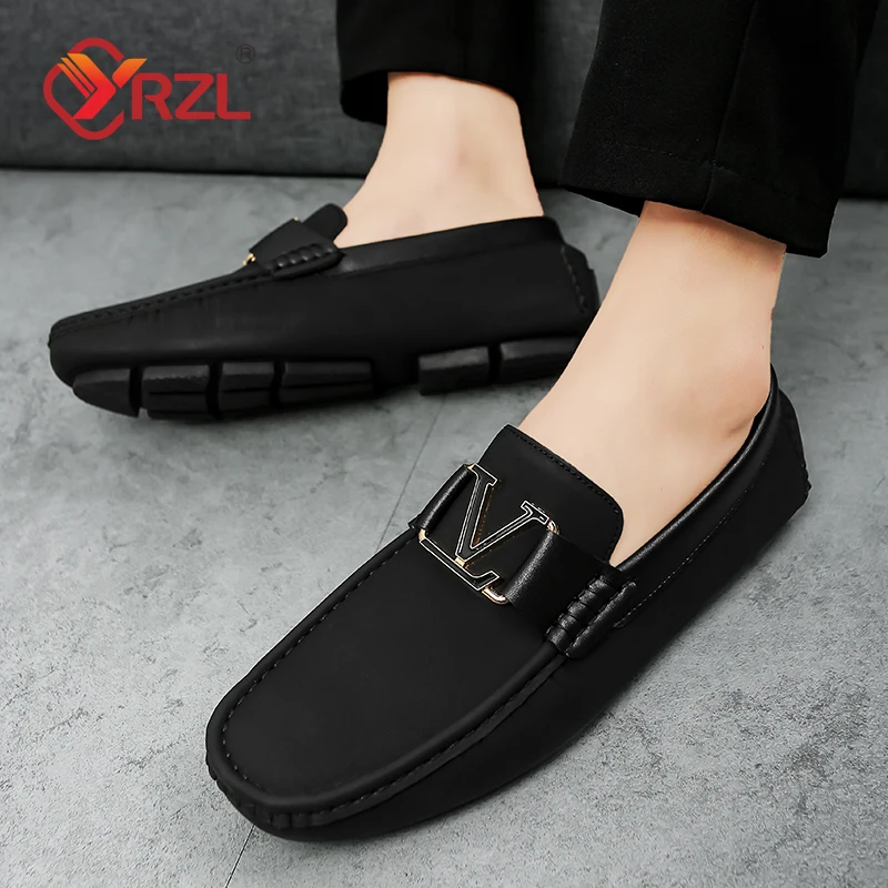 YRZL-mocasines de cuero Artificial hechos a mano para hombre, zapatos planos informales de lujo, cómodos, sin cordones, para conducir