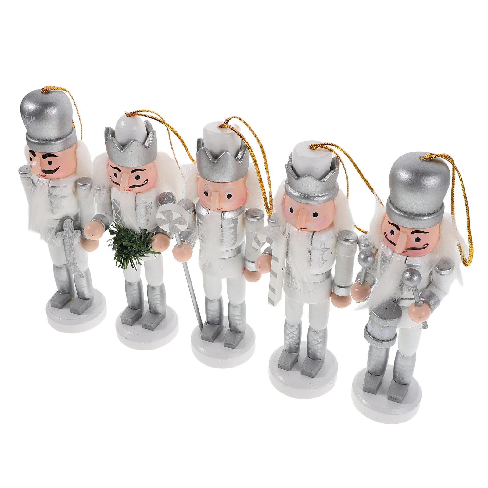 

1 set 1 Set Wooden Nutcracker Ornaments Silver Christmas Tree Decor Hanging Pendants Mini Figurines Holiday Decorations For Home
