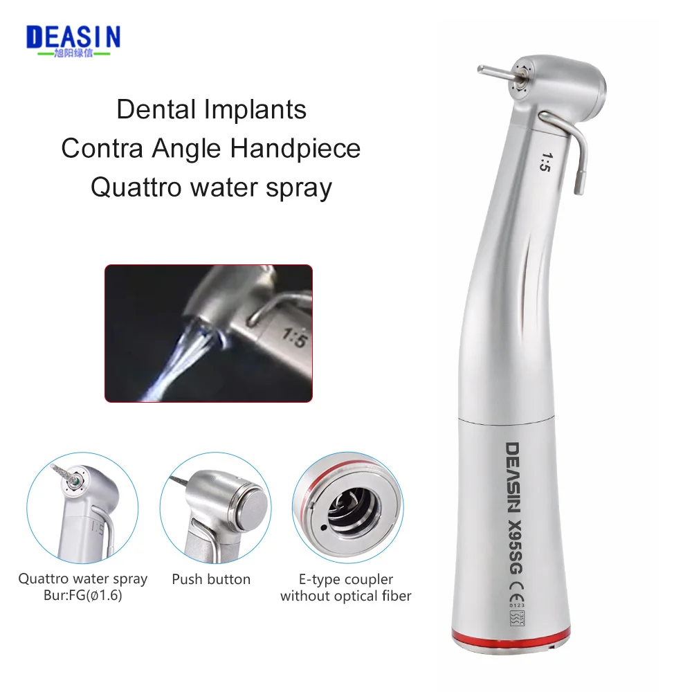 Dental 1:5 Low Speed Handpiece Contra Angle Push Button Internal Water Spray Increasing Red Ring With Optic Fiber Dentistry Tool