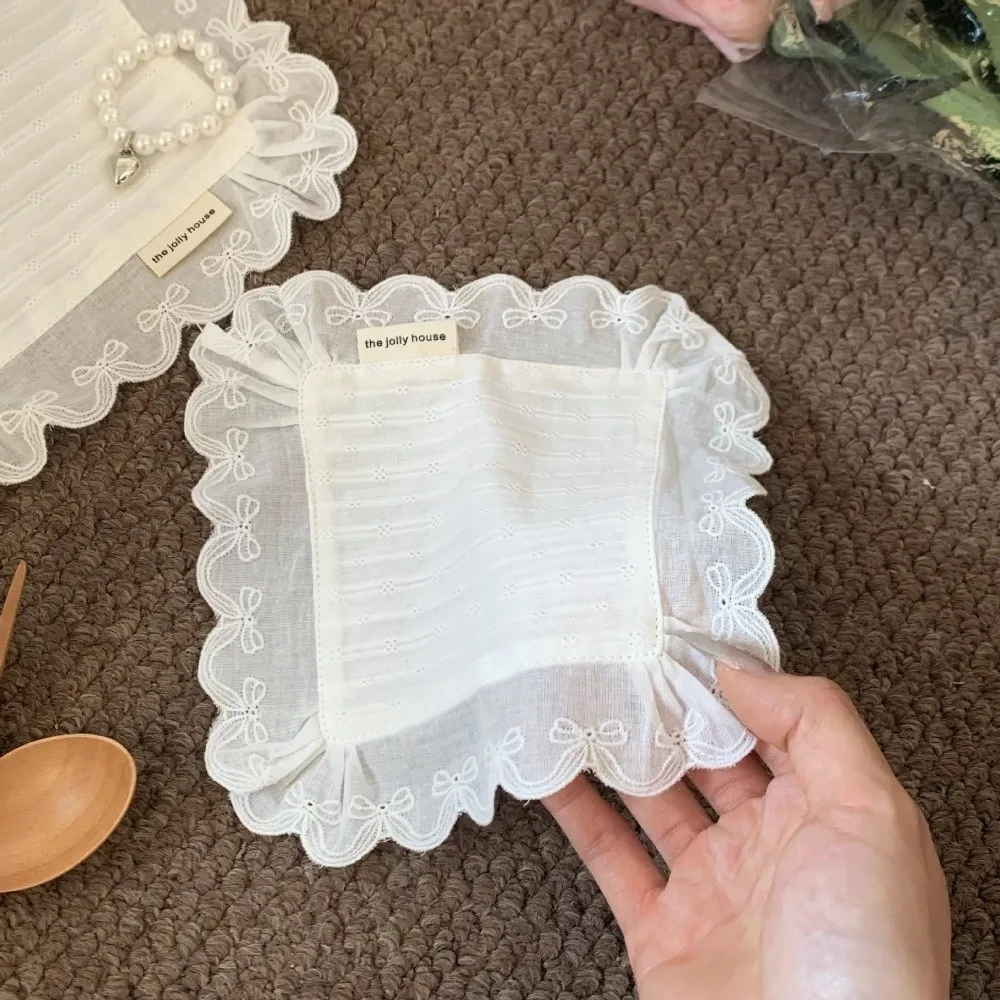 Korean Style Soft Flounced Lace Ruffle Placemats Dust-proof Multi-purpose Coasters Cotton Napkins Table Decor