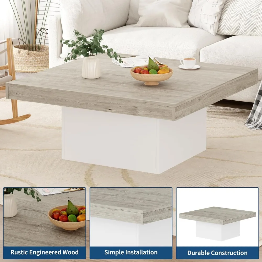 Mesa de centro quadrada com luzes LED, mesas de sala de estar de 35 polegadas, mesas de centro modernas com luzes LED plug-in de 16 cores, Cocktai